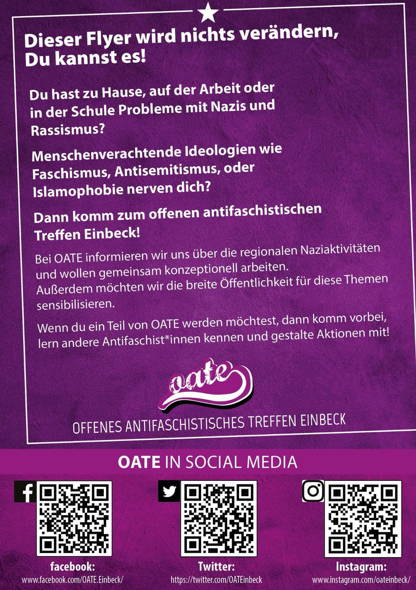 Am Freitag, 09.02.24 um 19Uhr findet das OATE im Backpackers Inn statt.
Kommt vorbei, bringt eure Freund*innen mit, stellt Fragen die euch beschäftigen zur Demo "AfD stoppen - Jetzt!" #ein1002
Wir freuen uns auf euch!
#NoAfD #fckafd
