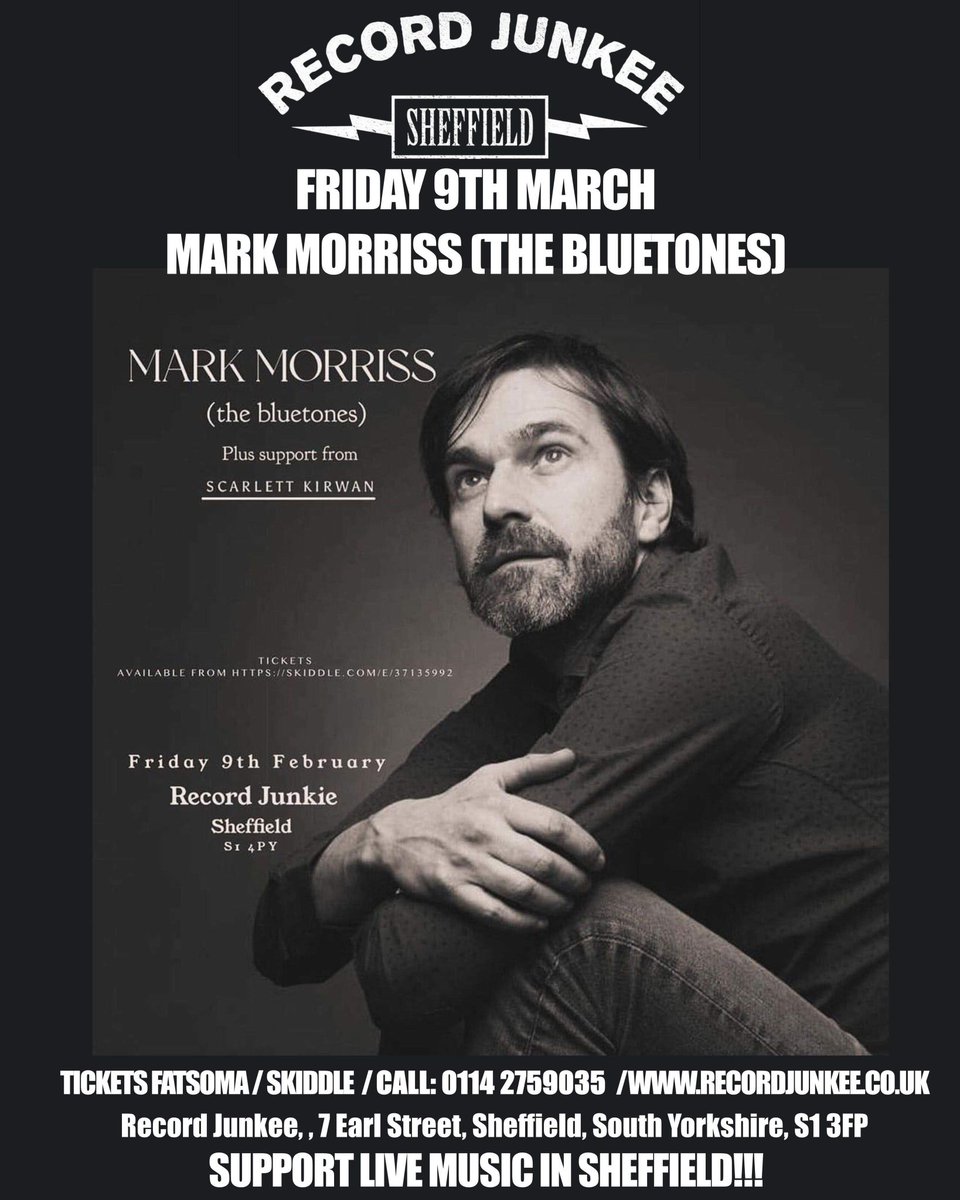 RecordJunkee's tweet photo. We are excited to host Mark Morriss of The Bluetones this Friday. Tickets are available here: https://t.co/oDoeQEDKJt

Support comes from @NickTudorSolo 🔥 https://t.co/FvnsAufNFZ
