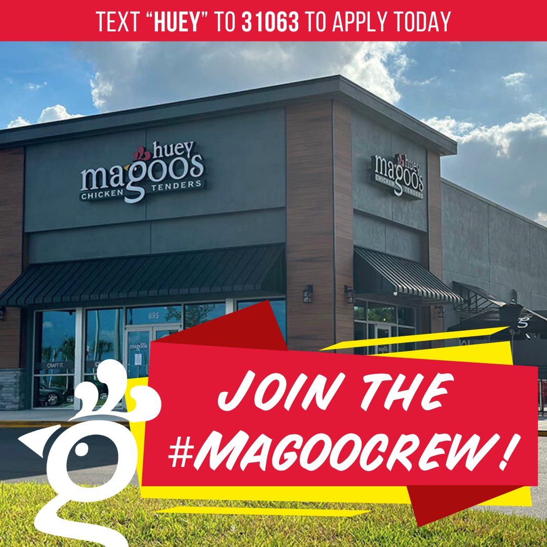 🌟 We're hiring! ⭐️ Text us to apply for one of our ATL locations and join the #MagooCrew today. 🐔

#HueyMagoos #ChickenTenders #ATLJobs #ATLHiring #HueyMagoosATL