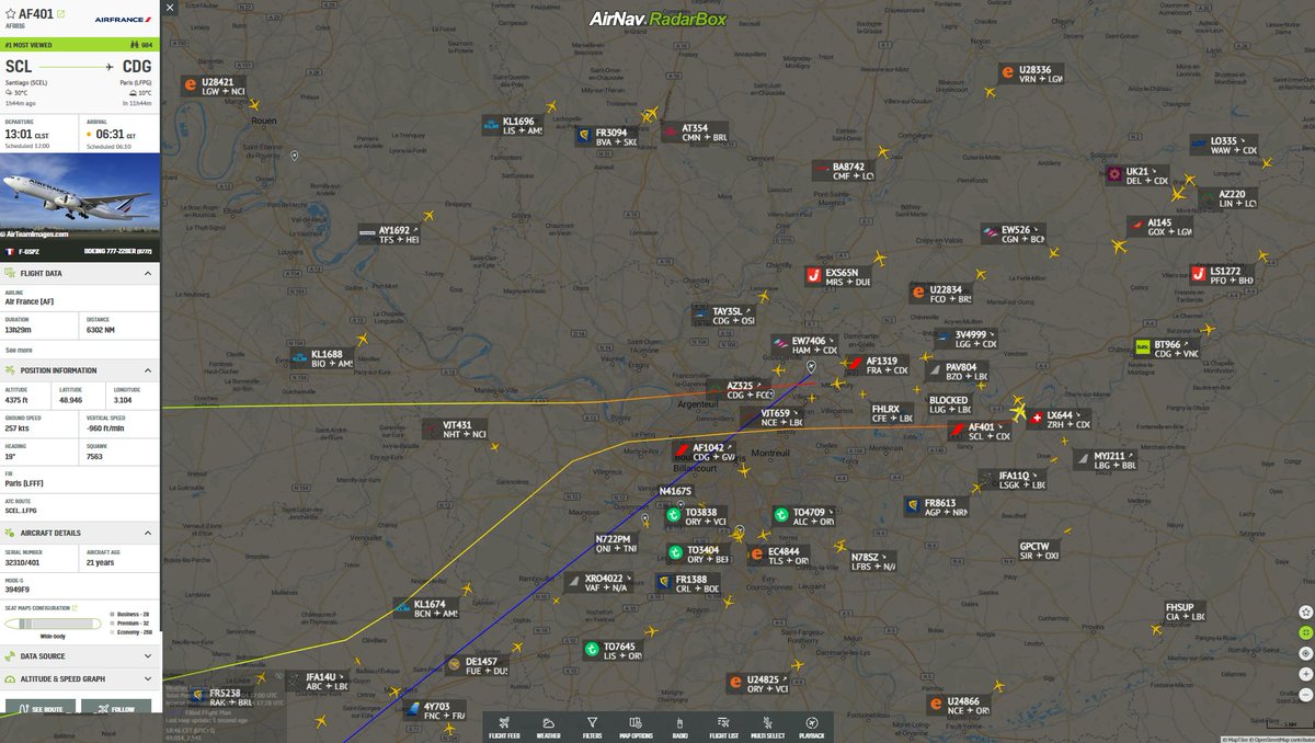 AirNavRadar's tweet photo. UPDATE: Air France flight #AF816 declaring an emergency is returning to Paris (CDG): https://t.co/TVcu3US4Yl https://t.co/omMe0iE62g
