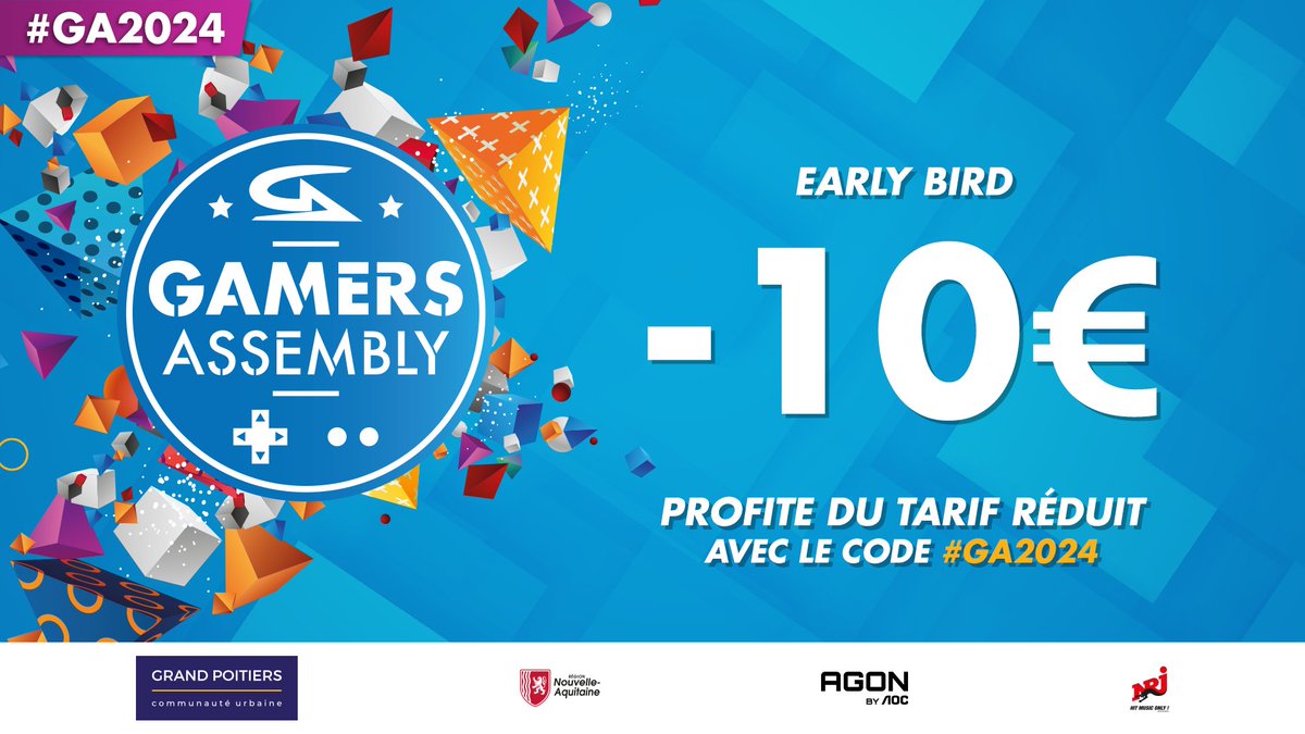 ⏳ Plus que quelques heures pour profiter de l'early bird. Tu as jusqu'à demain 23h59 pour obtenir -10€ sur la billetterie joueur avec le code #GA2024 

Fonce à la billetterie : ga2024.gamers-assembly.net/billetterie