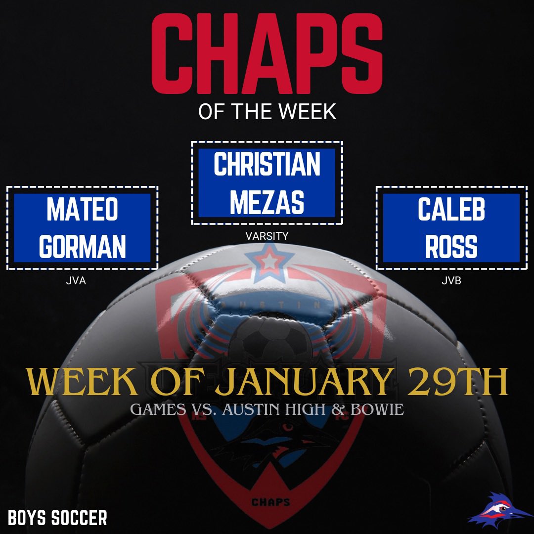 whschapsoccer's tweet image. Congratulations to the Chaps of the week. Christian, Mateo, and Caleb. Great job by all the boys against some tough opponents. Let’s go Chaps. See you at home versus Johnson on Tuesday.