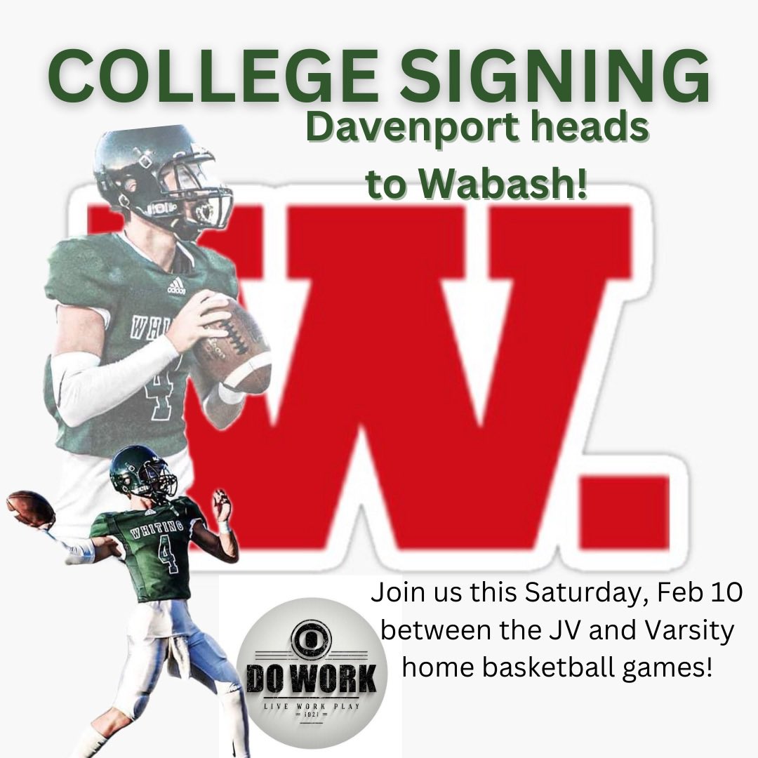 Join us next Saturday night at the boy’s basketball game to celebrate Nick Davenport’s college signing!  Nick has committed to continue his football career at Wabash College!  Come celebrate with us between the JV game (5:30 start) and the Varsity game vs Demotte Christian!