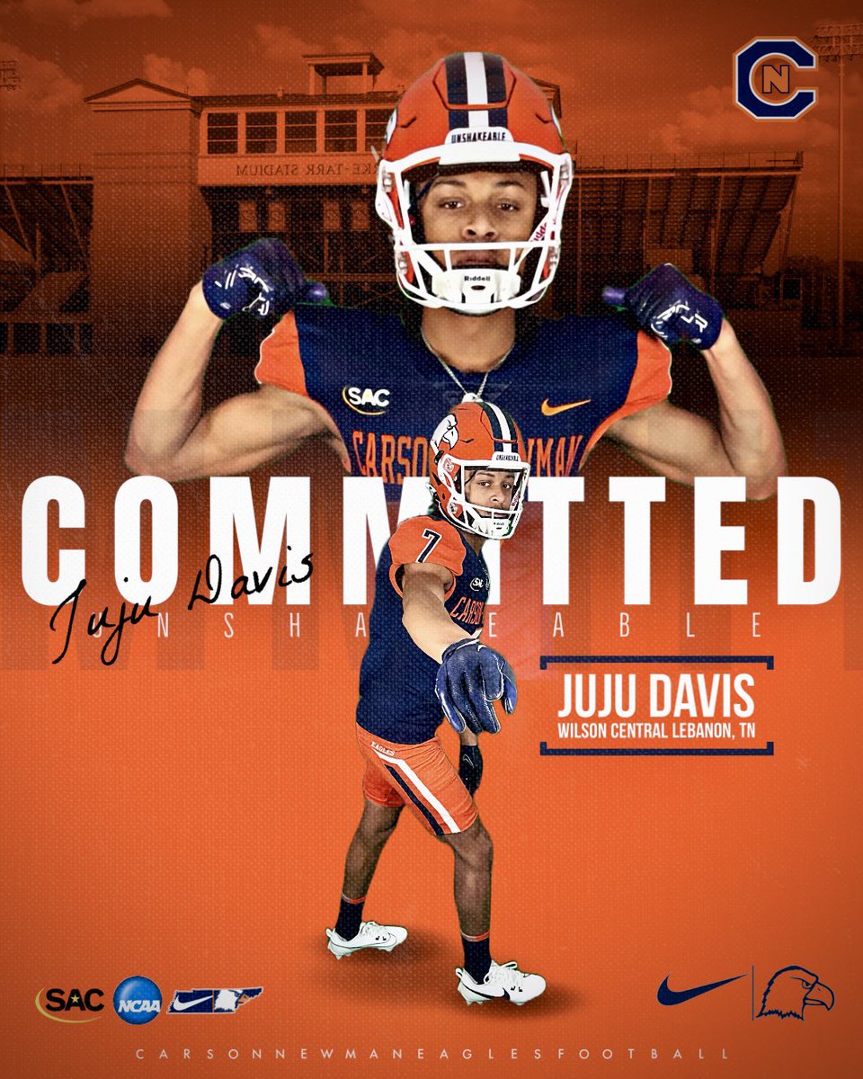 JuJu Davis (@juelle_davis) on Twitter photo I am very excited to announce my commitment to continue my academic and athletic career at Carson-Newman University! Thank you to everyone who helped me throughout my journey to get to this position! ππ½ <a href="/cnfootball/">Carson-Newman Football</a> <a href="/CoachAIngram/">Ashley Ingram</a> <a href="/EdgarWeiser/">Edgar Weiser</a> <a href="/Coach_Kuhn/">Ben Kuhn</a> @WilsonCentralFB I am very excited to announce my commitment to continue my academic and athletic career at Carson-Newman University! Thank you to everyone who helped me throughout my journey to get to this position! ππ½ <a href="/cnfootball/">Carson-Newman Football</a> <a href="/CoachAIngram/">Ashley Ingram</a> <a href="/EdgarWeiser/">Edgar Weiser</a> <a href="/Coach_Kuhn/">Ben Kuhn</a> @WilsonCentralFB