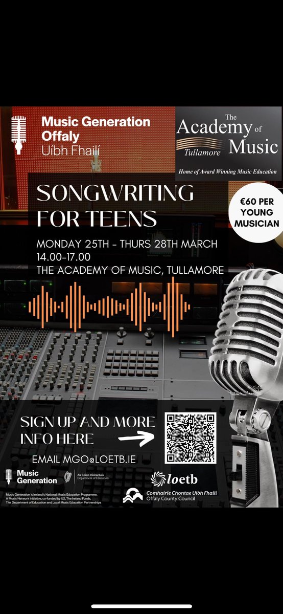Music Generation Offaly (@musicgenoffaly) on Twitter photo We are running 2 music camps during the Easter break - see below for details <a href="/mus_gen/">Music Generation Ireland</a> <a href="/laoisoffalyetb/">Laois and Offaly ETB</a> <a href="/offalycoco/">Offaly County Council</a> <a href="/OffalyArts/">Offaly Arts</a> We are running 2 music camps during the Easter break - see below for details <a href="/mus_gen/">Music Generation Ireland</a> <a href="/laoisoffalyetb/">Laois and Offaly ETB</a> <a href="/offalycoco/">Offaly County Council</a> <a href="/OffalyArts/">Offaly Arts</a>