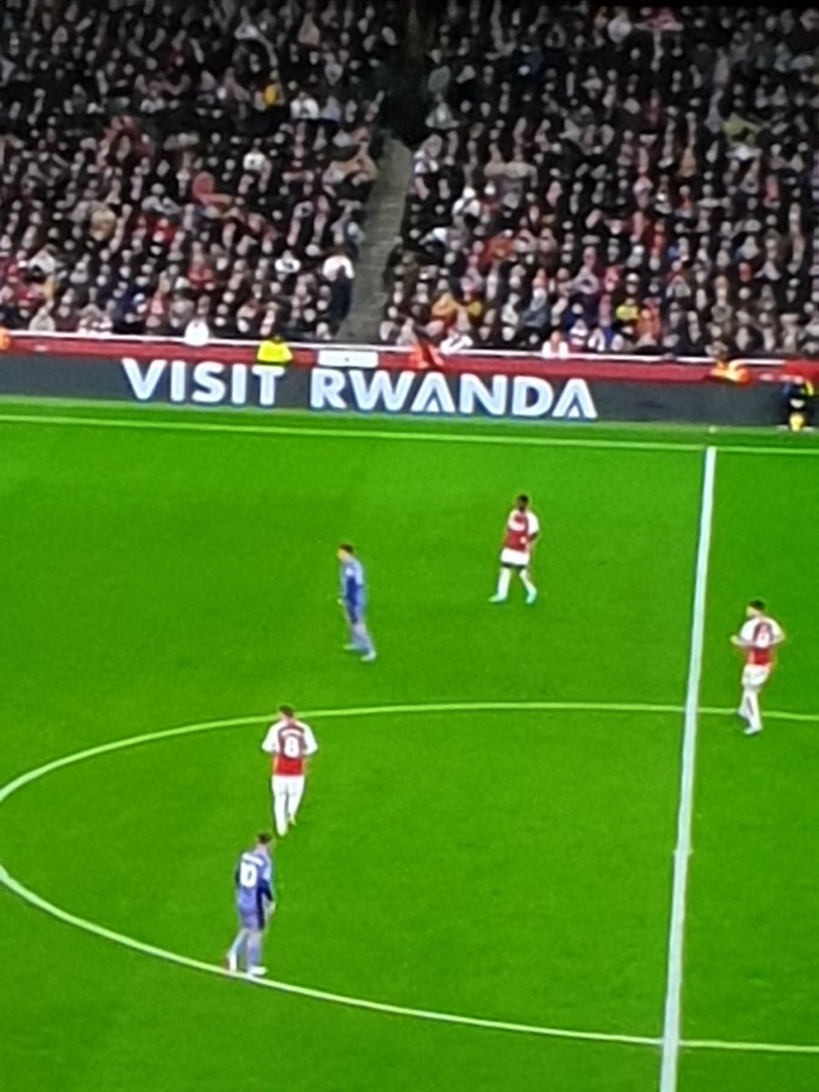 Arsenal v Liverpool at The Emirates, unfortunate advert, let's hope it is just tourists. #Rwanda