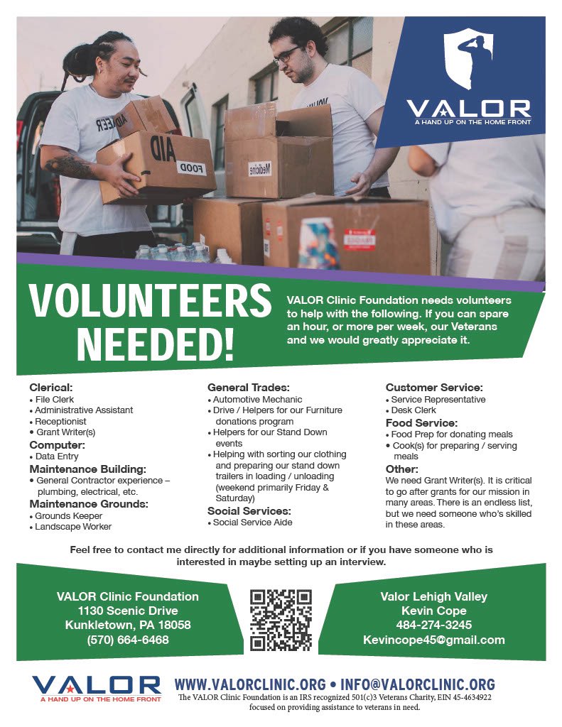 #volunteer  opportunity! Valor Clinic is a #nonprofit organization at service to #veterans in need! #follow #love #usa #photo #debatcapres2024 #valentines