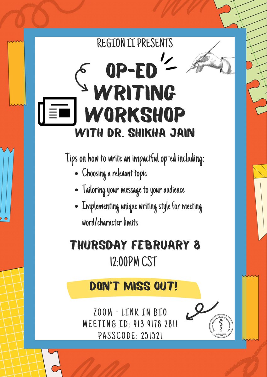 Interested in adding 'op-ed writing' to your advocacy toolkit? Join Region II SNMA and Dr. Shikha Jain for a workshop explaining the ins and outs of writing an impactful op-ed.