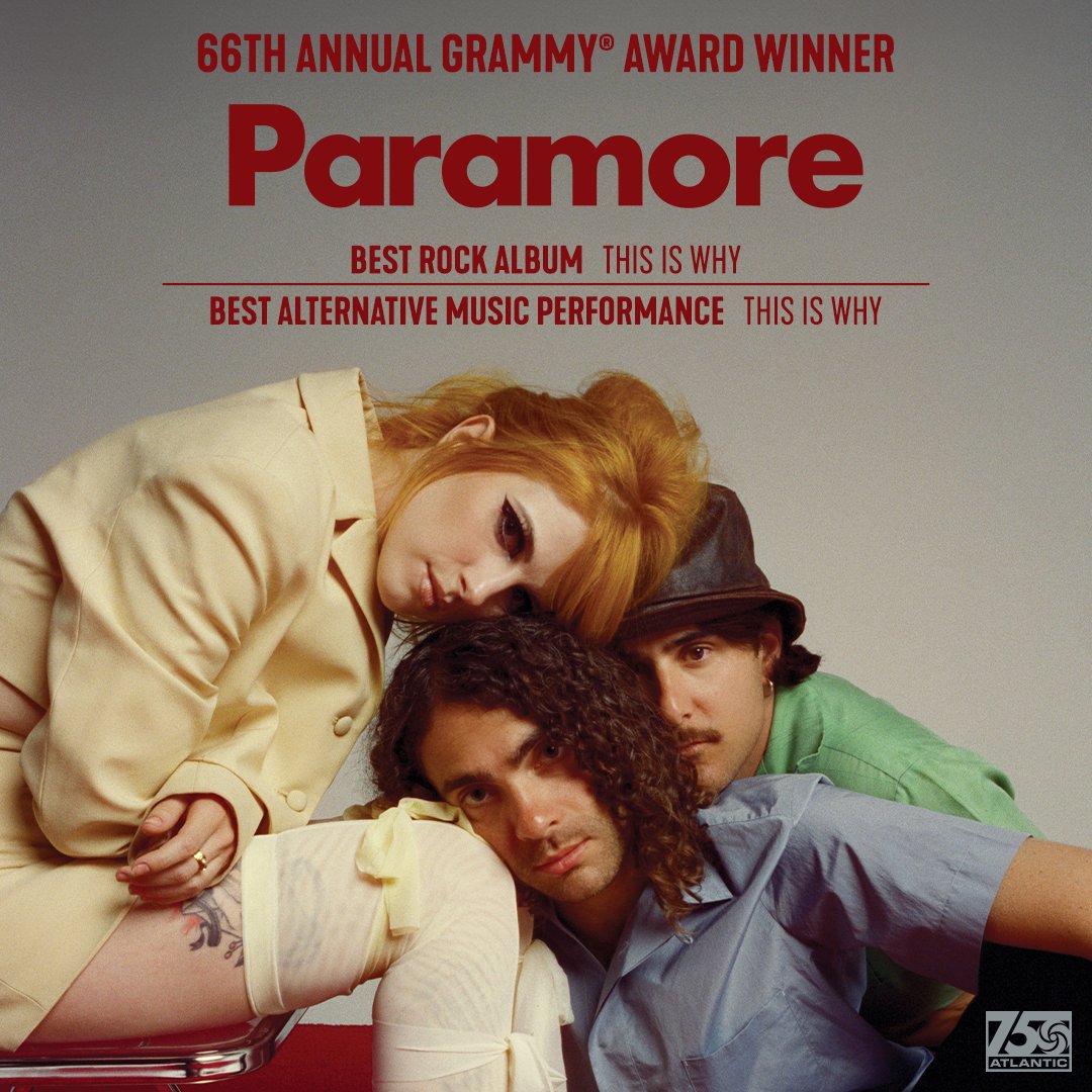 Congratulations @PARAMORE on becoming the first band fronted by a female to win 'Best Rock Album' category at the #GRAMMYs with 'This Is Why'.