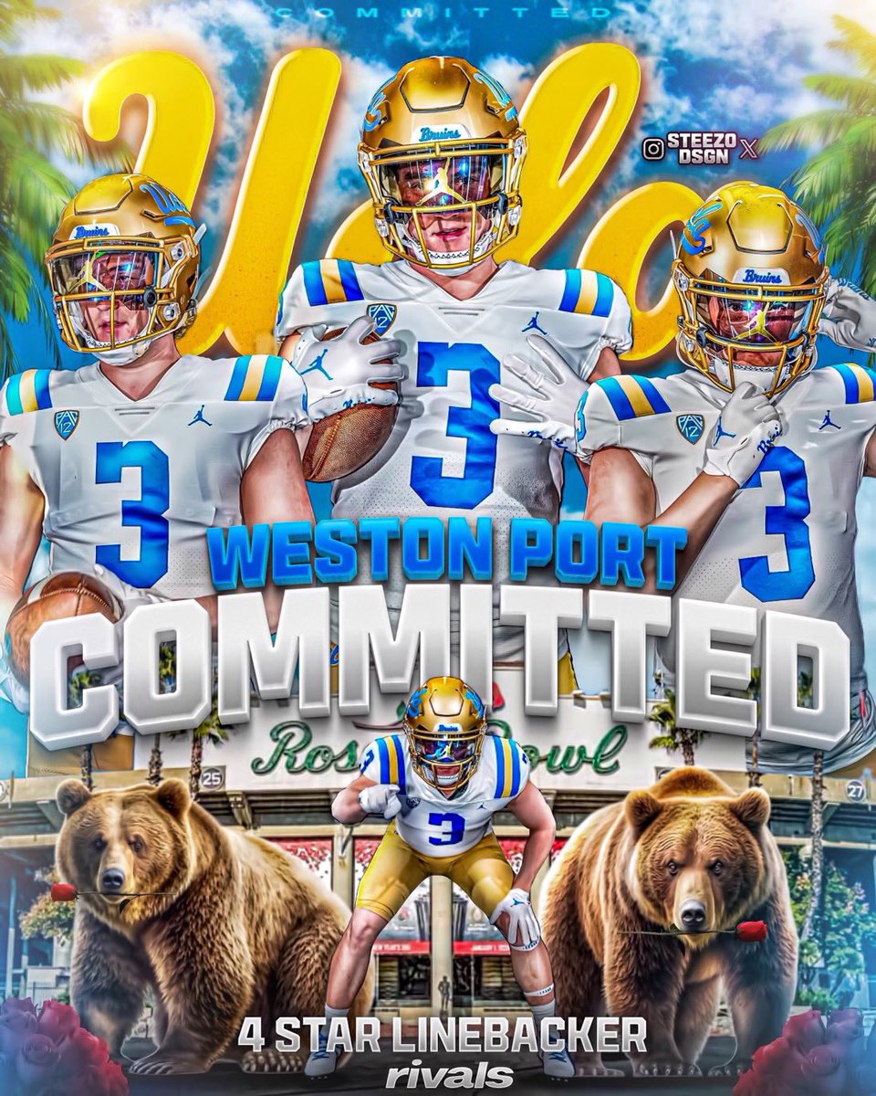 .@UCLAFootball has LANDED 6’2” 230LB San Juan Hills 2025 Linebacker 🐻 @PortWeston 🐻 🟡🔵RHYAN➡️PEGAN➡️PORT🔵🟡 🐎SJH➡️UCLA PIPELINE🐻 #NoBetterPlace🐎 #BuiltAtTheBadlands🏟 📸 Credit: @SteezoDsgn