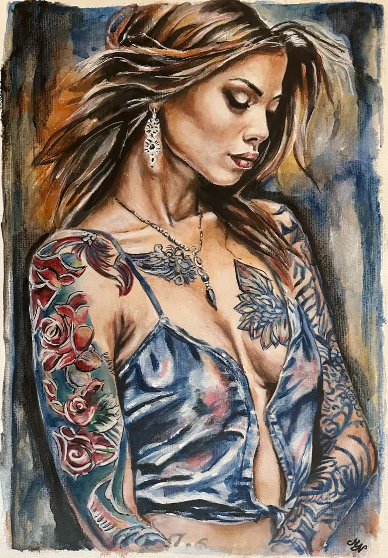 artfinder.com/product/the-gi… #girl #tattoo #floral #flawers #floraltattoo #fineart #art #painting #body