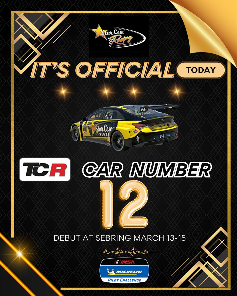 It’s official!  We have the car number 12 for 2024 for our TCR Hyundai Elantra entry in the Michelin Pilot Challenge Series!