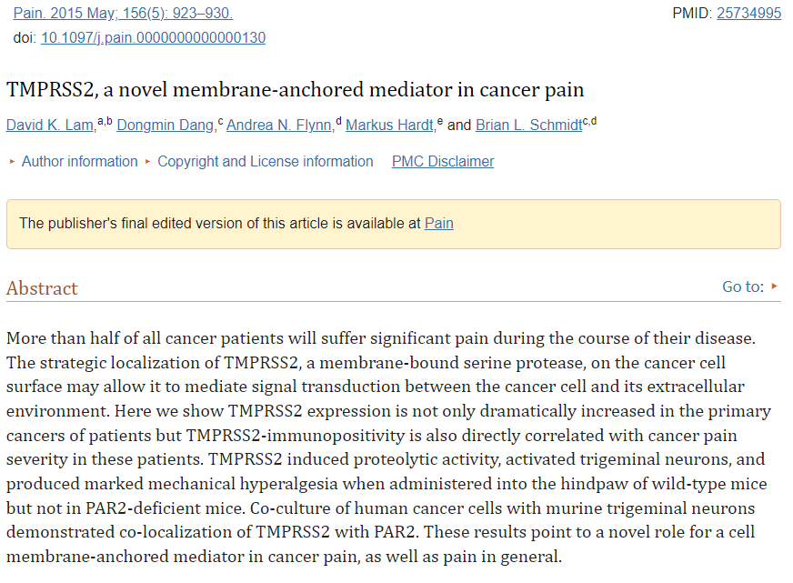 TMPRSS2 ist mit verstärkten Tumorschmerzen und Krebsentstehung (Karzinogenese) bei einer Reihe von Tumoren vergesellschaftet. Hierzu zählt auch das Prostatakarzinom. Je weniger TMPRSS2 beim #Prostatakarzinom involviert ist umso besser ist die Prognose...