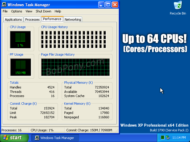 Windows XP x64 Edition with 64 CPU cores!