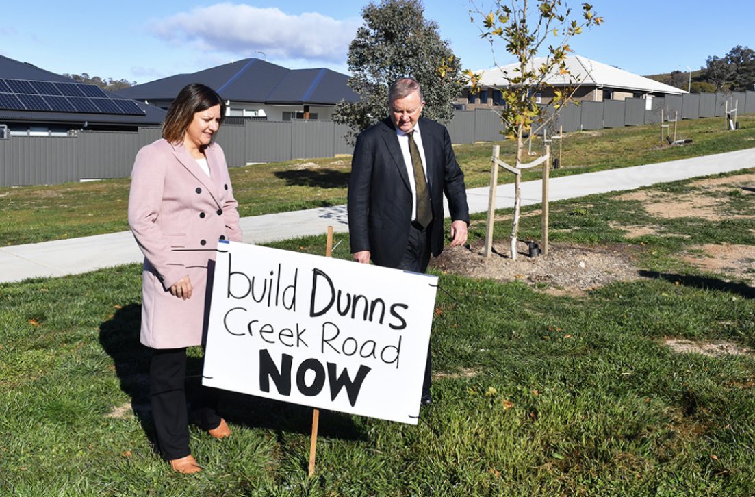 senbmckenzie's tweet photo. Another day, another broken promise by Anthony Albanese.
Funding for Dunns Creek Road, which was promised by Albo at the last two elections, has now been cut by Labor. Residents of Googong and surrounds are left facing more congestion, particularly as the community is set to triple over the next 6 years, on their commute to Canberra.