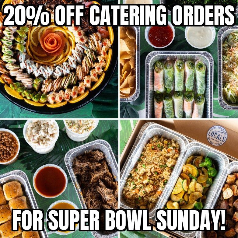 Localsmtp's tweet photo. SAVE 20% ON ALL CATERING ORDERS FOR SUPER BOWL SUNDAY! Spots are filling up! Visit our website and reserve your order ASAP! https://t.co/Rdjn4cCR8X