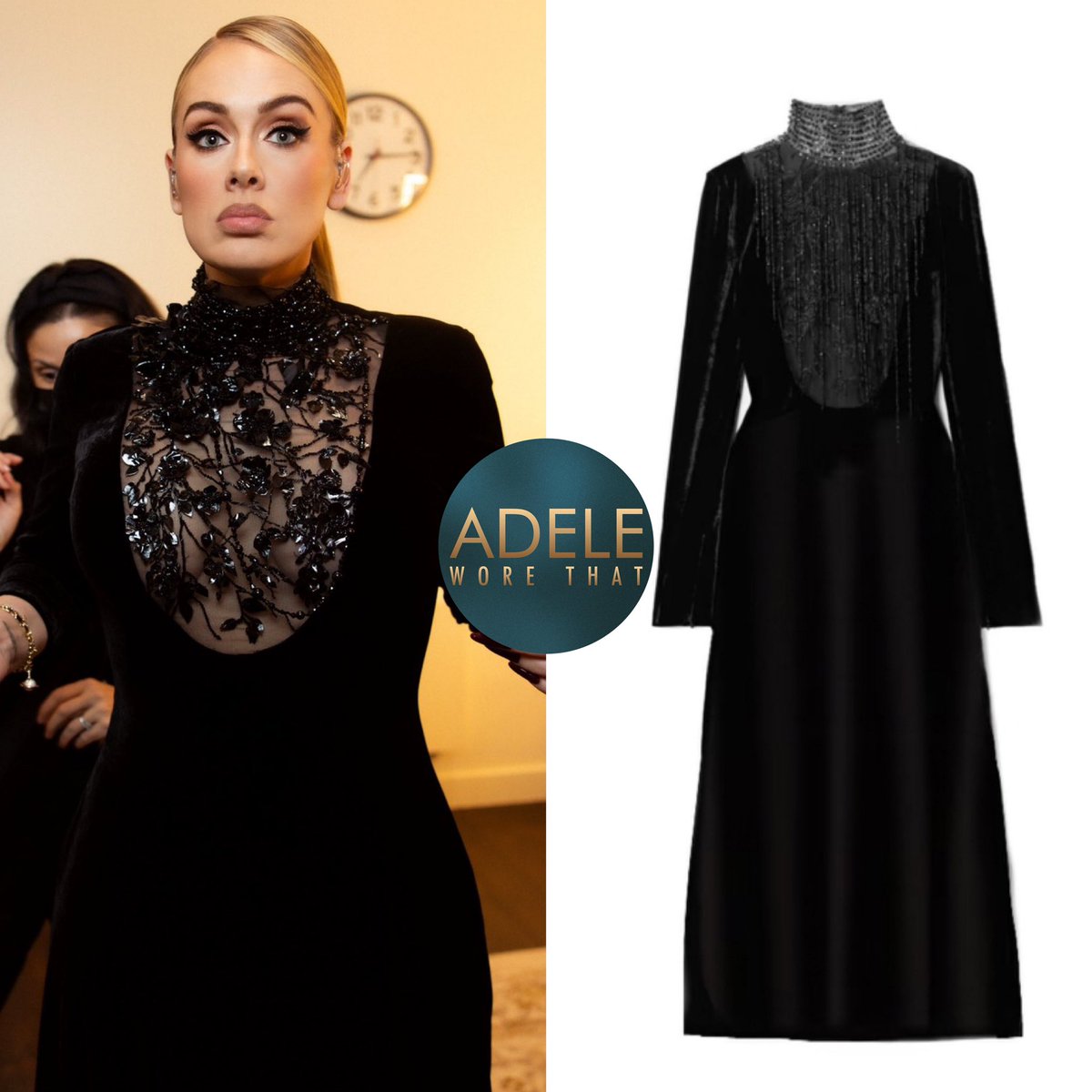 adeleworethat's tweet image. 2-3|2|2024 Week 37

Adele wears custom silk velvet gown by @RalphLauren paired with Black impatients earrings by @OscardelaRenta £470 &amp;amp; onyx and diamond ring by Lorraine Schwartz

A top 5 look!

instagram.com/p/C28Z7jGNQoo/…