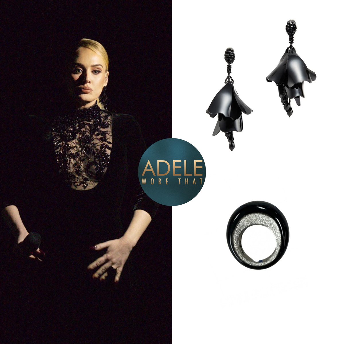 adeleworethat's tweet image. 2-3|2|2024 Week 37

Adele wears custom silk velvet gown by @RalphLauren paired with Black impatients earrings by @OscardelaRenta £470 &amp;amp; onyx and diamond ring by Lorraine Schwartz

A top 5 look!

instagram.com/p/C28Z7jGNQoo/…