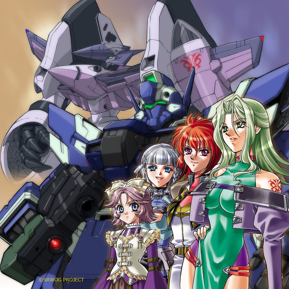 ロボの前にキャラがいる絵 スパロボOG。ラミア用ガーリオンと量産型