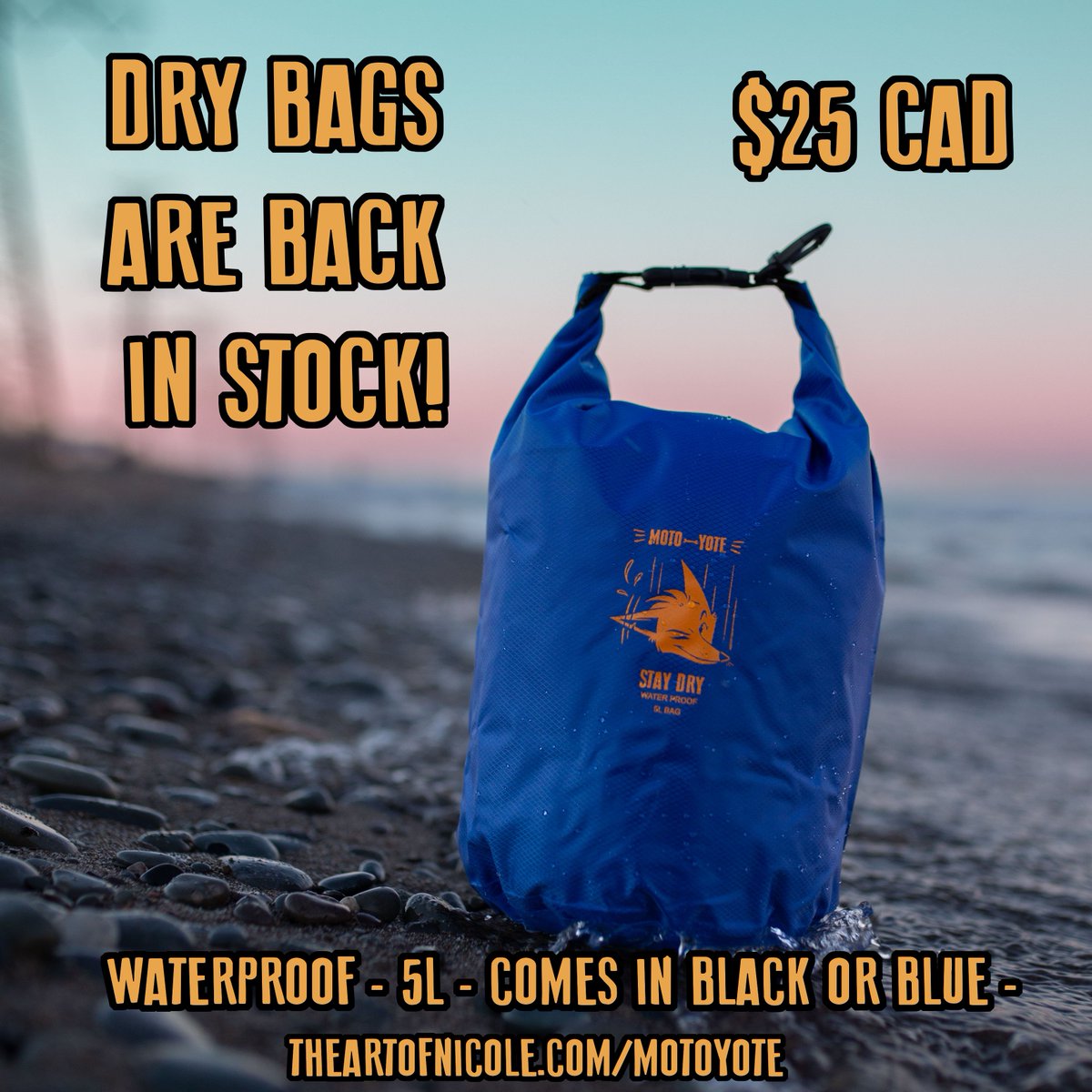 DRY BAGS ARE BACK IN STOCK 💦 Dry bags are waterproof and can hold up to 5L! Perfect for stowing away electronics, documents, etc to keep them away from the wet elements when you're out adventuring! Black, (and introducing) blue are available for colour options!