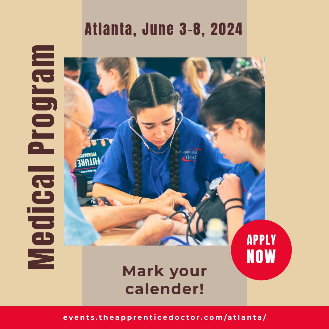 DoctorThe4033's tweet image. We are happy to announce that Apprentice Doctor will offer a medical program in Atlanta for the first time.
Future Doctors in that area, don&apos;t miss out and apply now for 6 days of medical immersion! #medicalusa #medicalprogram #futuredoctors