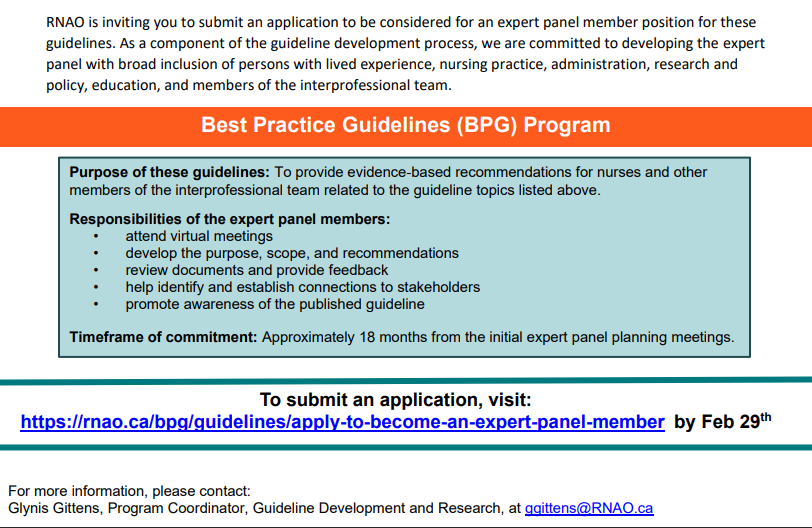 Are you interested in learning more about best practice guideline development and evidence-based practice? If this opportunity is of interest to you, we invite you submit an application online by February 29, 2024! See our bio for the application link in our linktree! #bpso #rnao