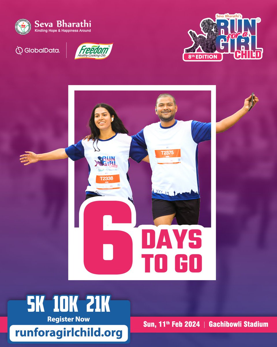 sevabharathitg's tweet photo. Lace-up Hyderabad! 🏃 Just 6 days left! Let's unite for the empowerment of the Girl Child #RunForAGirlChild
Join the movement 👉 https://t.co/qYelhxauqY
#సేవాభారతి #6DaystoGo #EmpowerGirls #RunForChange #SevaBharathi #RFGC8 #HyderabadRun #LaceUpForChange #5KRun #10KRun #21KRun https://t.co/EqWO1gXU7x