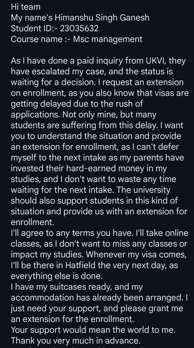 Stranded in the academic limbo as my visa hits a snag post-class kickoff. A test of patience and perseverance, but staying steadfast in the pursuit of education. #VisaDelay @UniofHerts @UniofHertsIntl #helpstudent