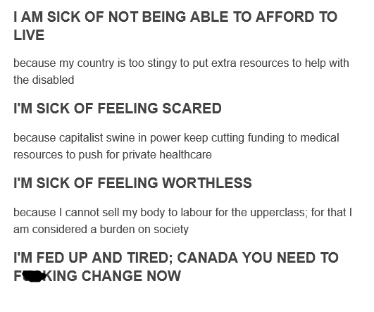 odspfailed's tweet photo. JUST SOME THOUGHTS I'VE HAD
#disabledincanada #odspoverty #derbNOW
#fordfailedontario #ODSPoor #MAiD https://t.co/cYEIyy87Hd
