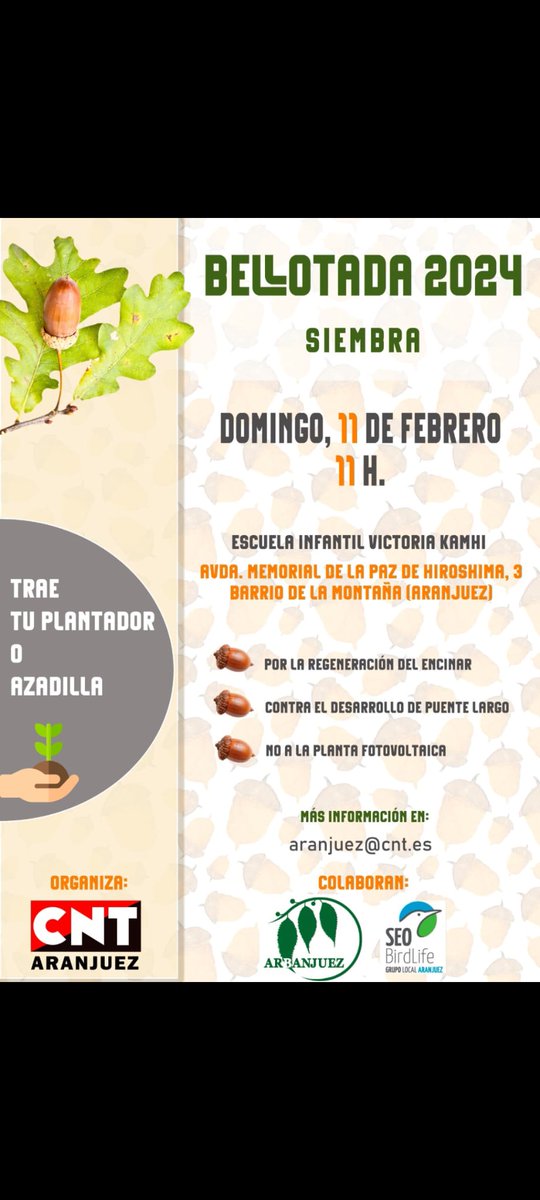 Laura_de_Lucas's tweet photo. En Aranjuez se quiere urbanizar una zona hábitat de cárabos, búhos chicos, turones... Además de ser zona de paso. Si esto sigue van a destruir un entorno muy valioso. Por todo esto nos reunimos el próximo día 11 para plantar bellotas y conciencia medioambiental. @MA_Aranjuez https://t.co/IBsrFZ41OU