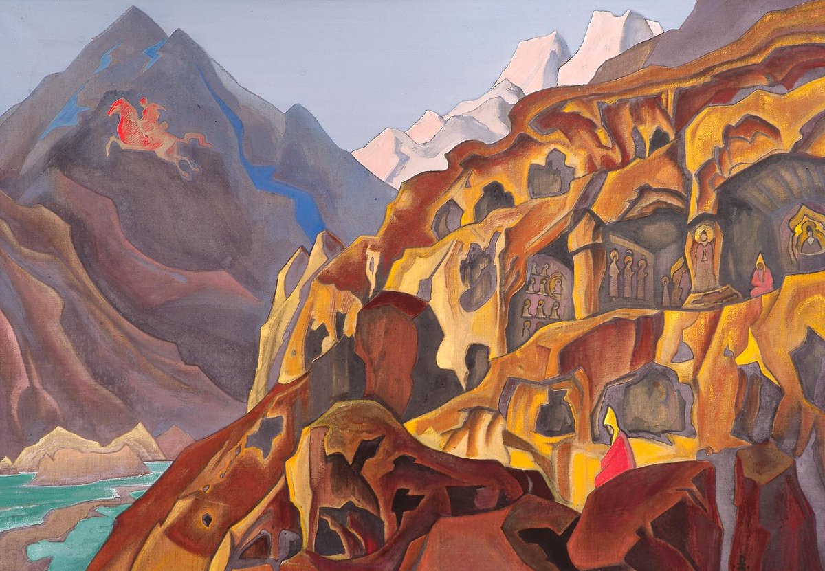 Develop a mind that is vast like space, where experiences both pleasant and unpleasant can appear and disappear without conflict, struggle or harm. Rest in a mind like vast sky.
= Buddha = 

Nicholas Roerich. Sacred Caves. 1932

#quotes #wisdomeoftheday