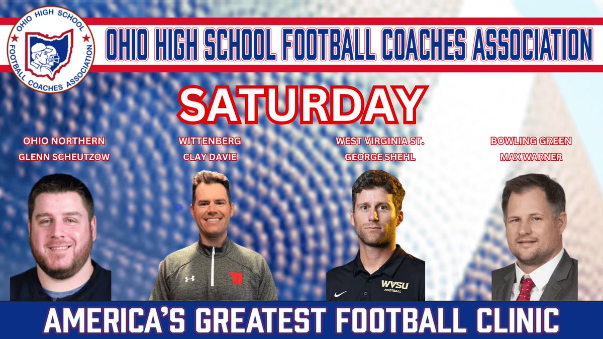 See below for OHSFCA Clinic Saturday Session 2 Lineup!!! The Clinic is almost here!! Register now at ohsfca.bandmtechnologies.com Clinic Dates 2/15 - 2/17