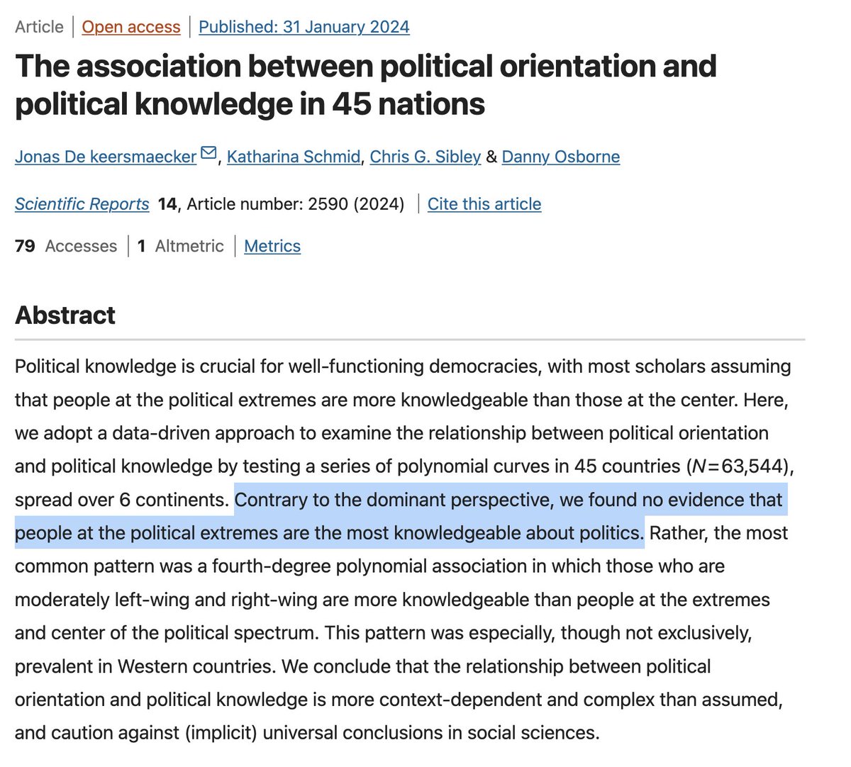 Moderates are the most knowledgeable about politics, according to a study of 45 countries: nature.com/articles/s4159…