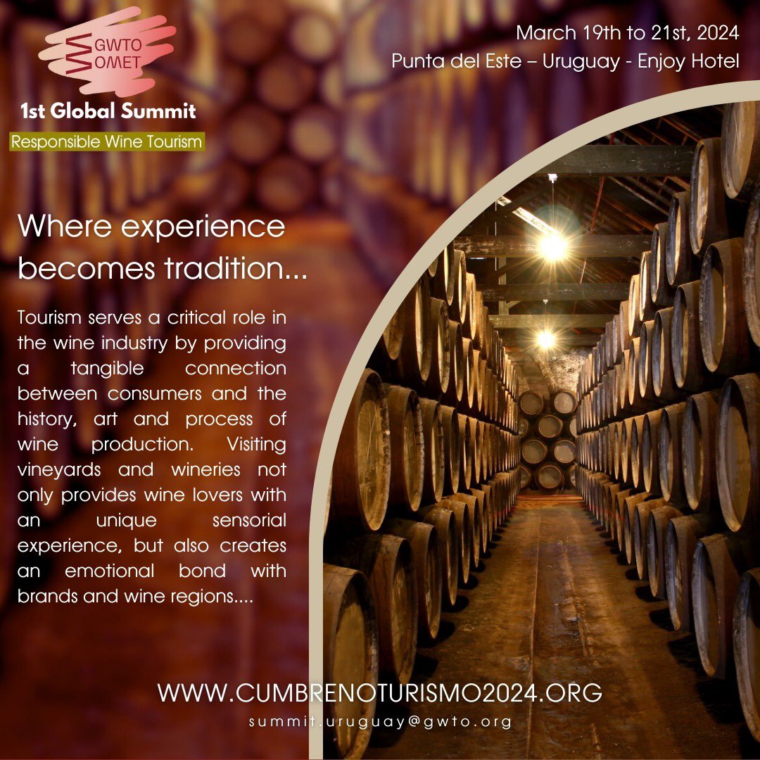 ✨Beyond cultural enrichment, enotourism not only honors tradition but also the strengthens the entire value chain of the sector. 🍇🍷
<a href="/Uruguay_Natural/">Uruguay Natural</a> <a href="/UruguayWine/">Uruguay Wine</a> <a href="/puntadeleste/">Punta del Este</a> <a href="/PabloSingerman/">Pablo Singerman</a> <a href="/roquebaudean/">Roque Baudean</a> 
summit.uruguay@gwto.org
cumbrenoturismo2024.org