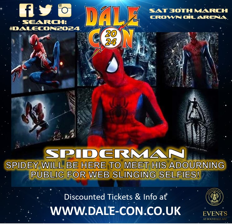 Character Announcement: #Spiderman will be web-slinging his way to the #CrownOilArena to meet his fans! 🕷️ 

Book your tickets here: 

redcapeevents.co.uk/shop

#Rochdale #ComicCon #RochdaleComicCon #Manchester #Oldham