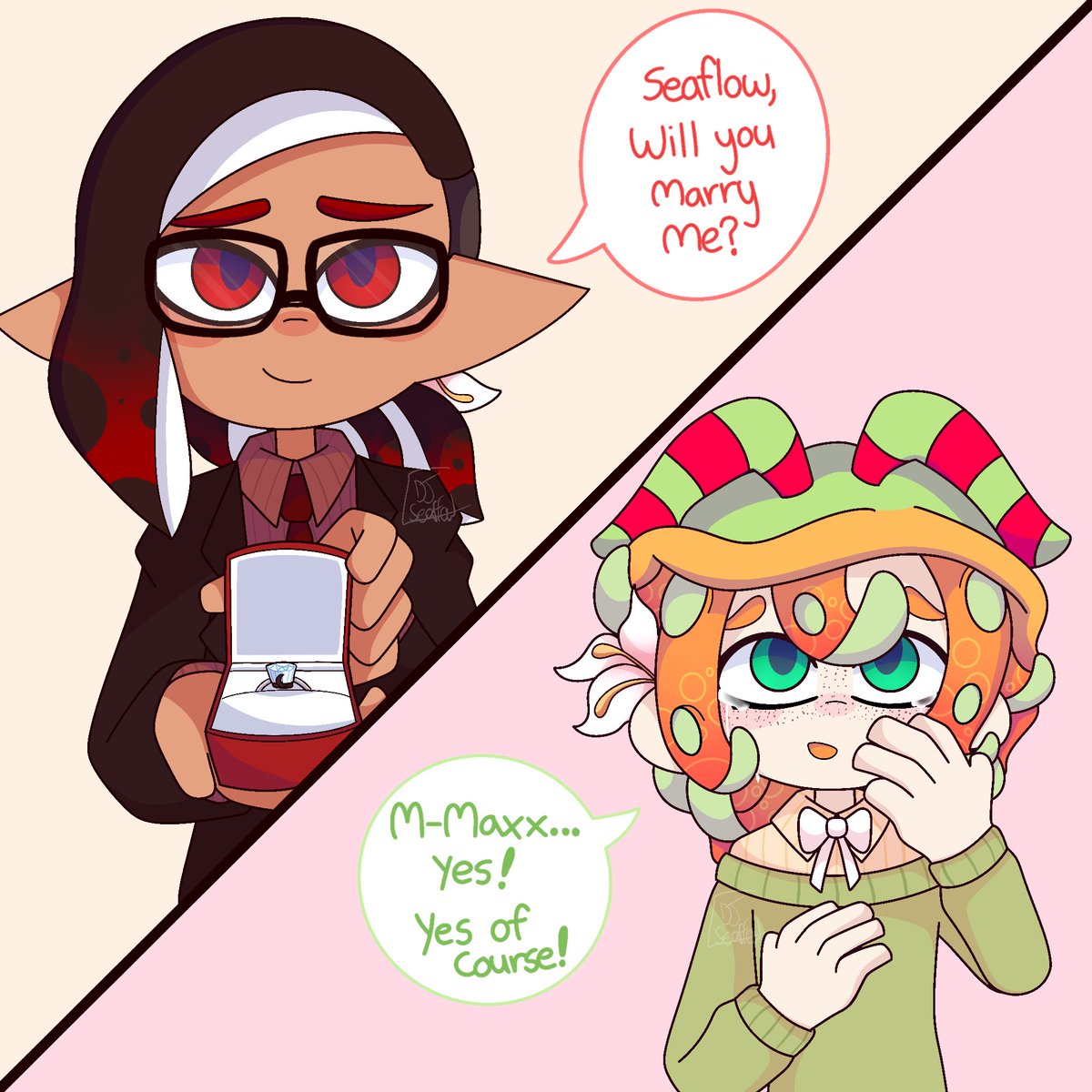 APeonySeapie's tweet image. Maxxflow month: Day 4 

“ Proposal “ 
💚❤️💍

#DJSeaflow #Splatoon #Maxxflow