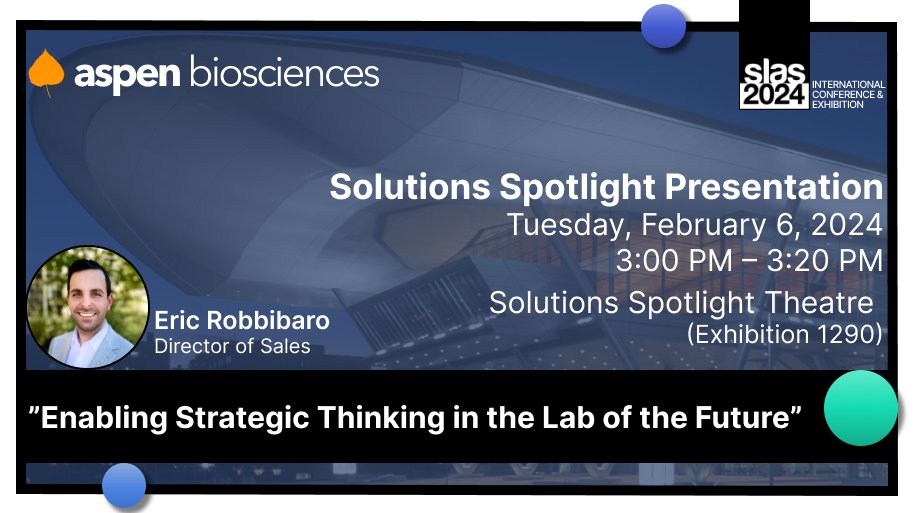 Join Eric Robbibaro, for a deep dive into the future of lab software at #SLAS2024 as he expands on the Lab, Software and Integration with Automations #Labs #Labofthefuture #LifeSciences #Software #ProgramManagement bit.ly/3CtV2VC