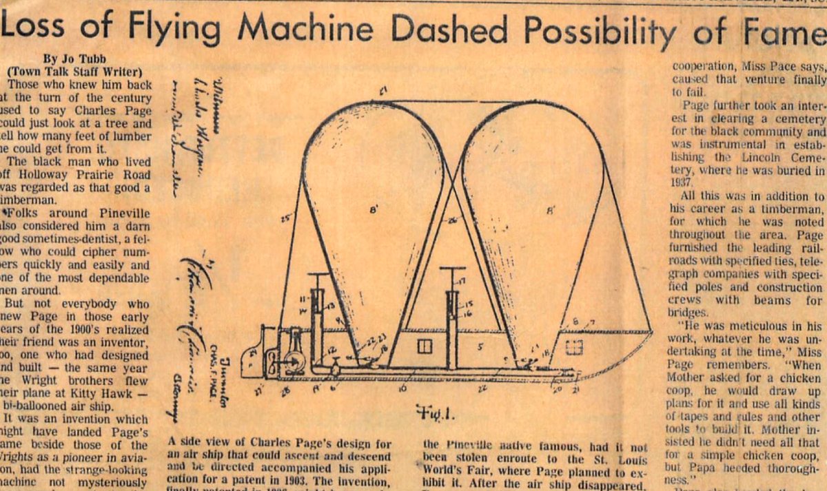 tariqnasheed's tweet photo. This is Charles Page-a Foundational Black American who was born into slavery, who later created and patented a flying aircraft years before the Wright Brothers. When Mr. Page planned to enter his airship in a competition for a $100,000 prize at the 1904 Louisiana Purchase Exposition in St. Louis, it mysteriously got "lost" (stolen) in route by train.
#BlackHistoryMonth