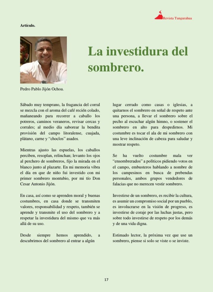 PABLOJIJON's tweet photo. Muy agradecido con el Consejo Directivo de @RevistaTungurah por la publicación del artículo
"La investidura del sombrero"
#Artículo #oriele https://t.co/daxoq7HGXa