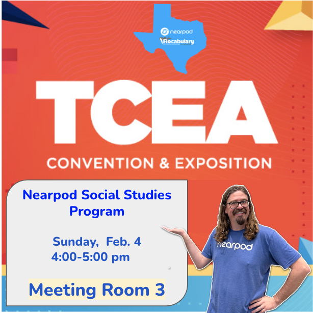 #TCEA #TCEA24 Join <a href="/rcarroll2003/">Ron Carroll</a> in Meeting Room 3 to learn about the Nearpod Social Studies Program and some Texas specific content! <a href="/nearpod/">Nearpod</a>