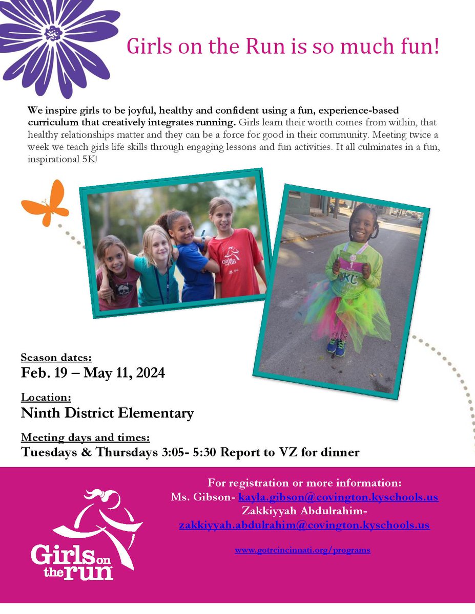 Girls on the Registration is open!!  Registration is open until February 7th.  For more information, contact your child's teacher or Ms. Gibson.