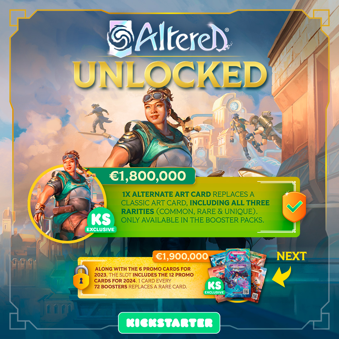 UNLOCKED!💪

Discover in the boosters of the Kickstarter edition the card Vaike in its common, rare, or unique version. 

#AlteredTCG #Kickstarter