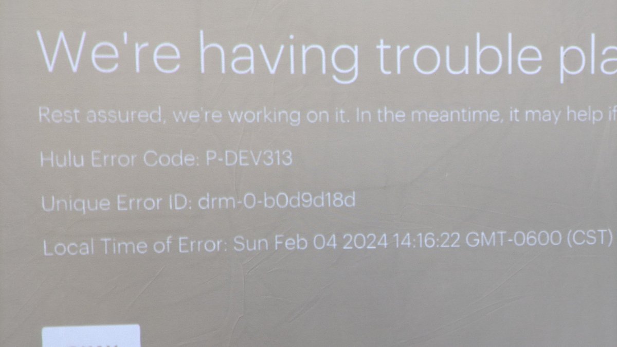 SavedByDave's tweet photo. @hulu_support I keep getting errors trying to play any content using the Hulu app on my android TV projector (Nebula Mars 3) Other devices on my network play Hulu fine.  I've already re-installed the app, same error. Any ideas? https://t.co/WmqqRjS8cH