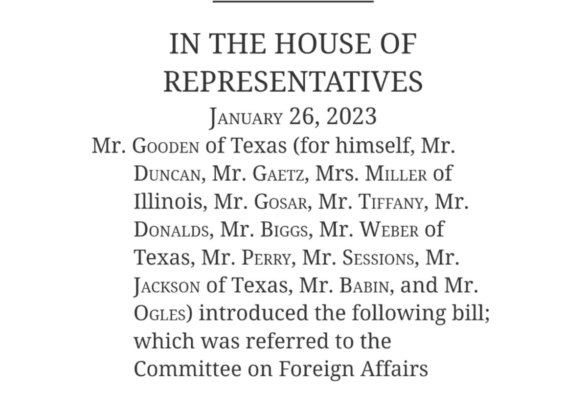 pcexaminer's tweet photo. ADDENDUM:
I stand corrected.
Some Republicans DID try to halt the role of the UN in the border incursion. This is the Bill introduced in 2023, and these are their names: https://t.co/n7tEYCyAtK