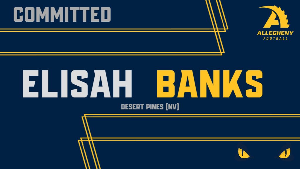 Elisah Banks (@bankselisah) on Twitter photo I am extremely excited to announce that I will be taking my talents to Allegheny college to continue my football career! <a href="/Coach_Layer/">Braden Layer</a> <a href="/DP_JagsFootball/">Dp_jagsfootball</a> #AGTG #Gators I am extremely excited to announce that I will be taking my talents to Allegheny college to continue my football career! <a href="/Coach_Layer/">Braden Layer</a> <a href="/DP_JagsFootball/">Dp_jagsfootball</a> #AGTG #Gators