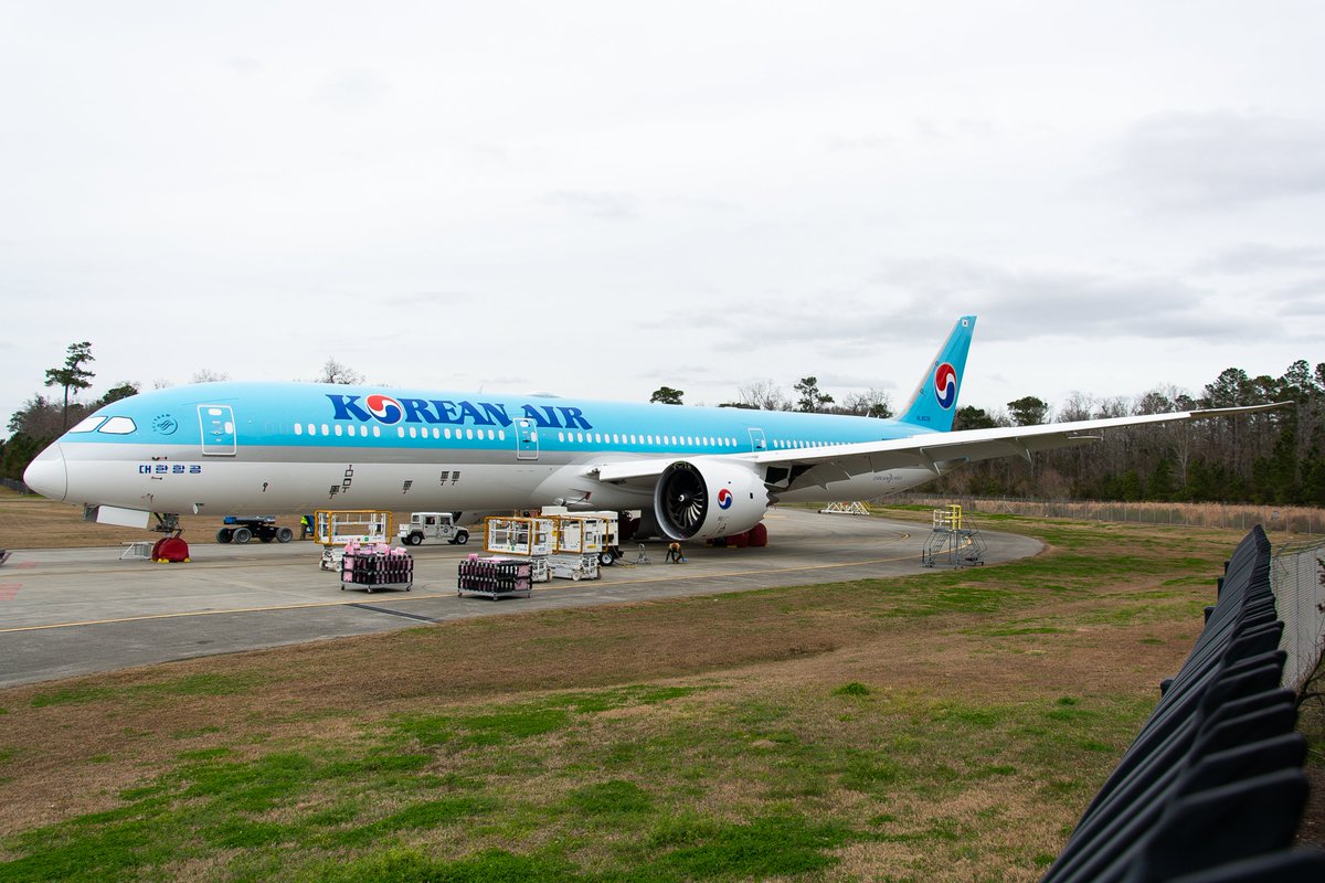 Trio of Korean Air Boeing 787-10's (HL8536, HL8537 HL8538) sitting on the Boeing SC ramp. There are two more tucked away in other corners of the ramp (HL8515, HL8516). None of these have flown due to cabin fitting needing to be done.