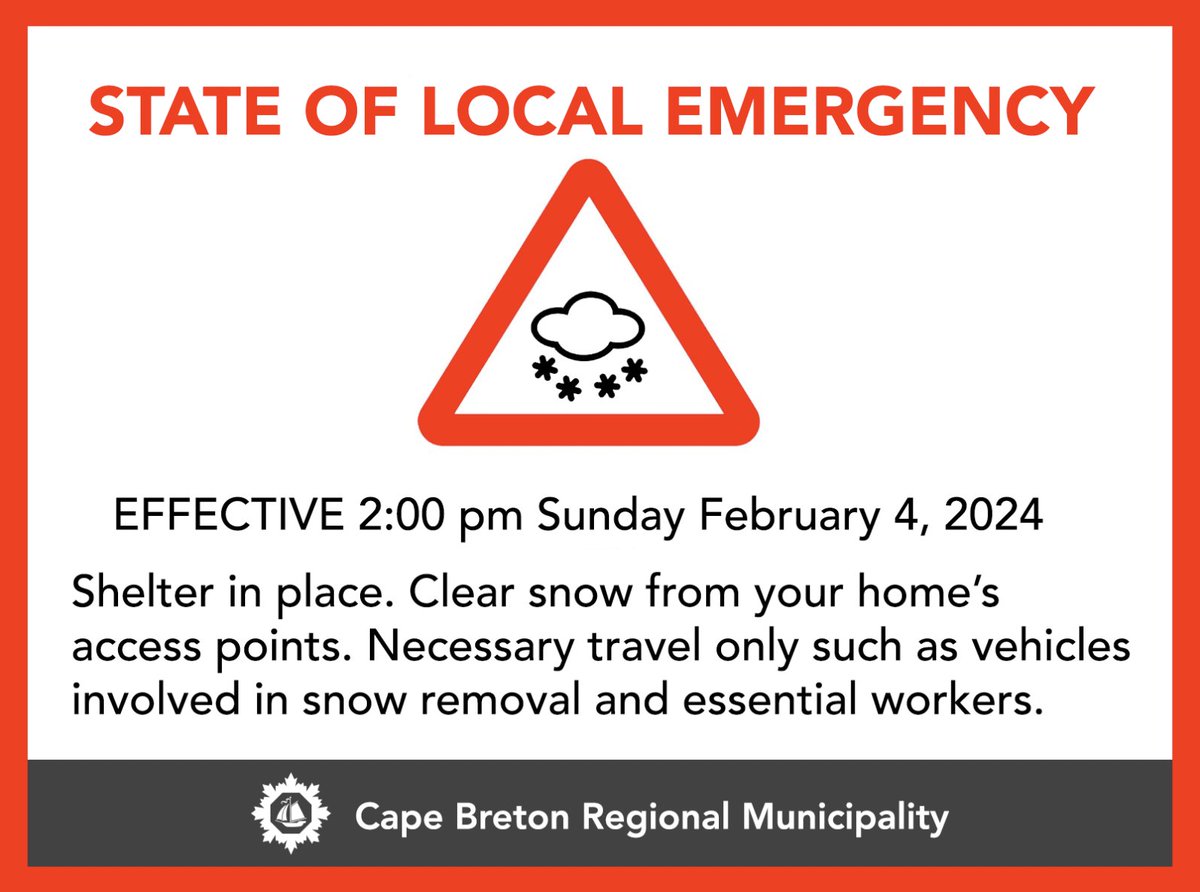 The Cape Breton Regional Municipality Mayor and Council have approved a declaration of a State of Local Emergency to address the record snowfall impacting the municipality. cbrm.ns.ca