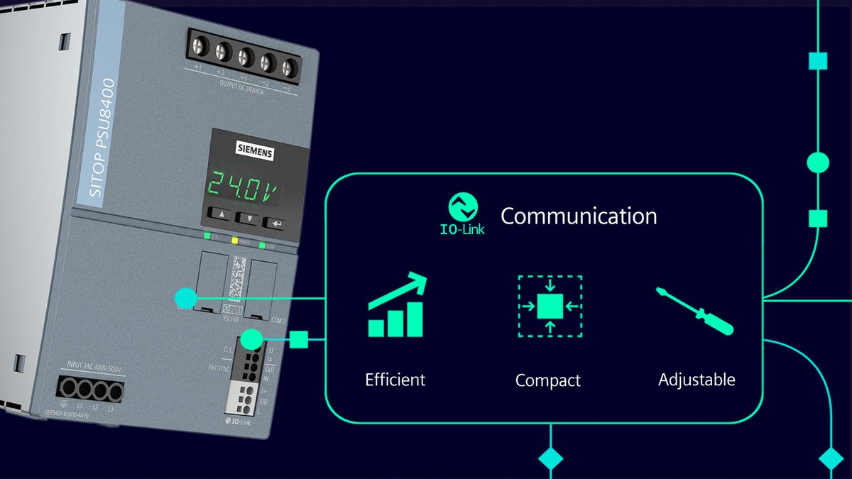 JesusArranzG's tweet photo. #SITOP PSU8400 enables parameterization, monitoring, and diagnostics remotely via IO-Link or right at the device on its #display. And its internal qualities like 96% efficiency and outer qualities like its width of just 99 mm are also in the spotlight. https://t.co/quRXE5nW5i https://t.co/I0YBlmr2dg