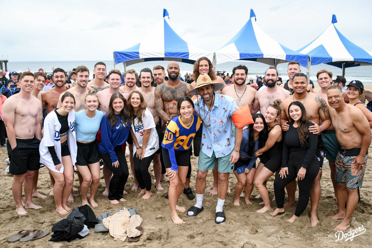 Dodgers's tweet photo. The Taylors and the Los Angeles Dodgers at the CT3 Polar Plunge! https://t.co/jrJ0xx6hGL