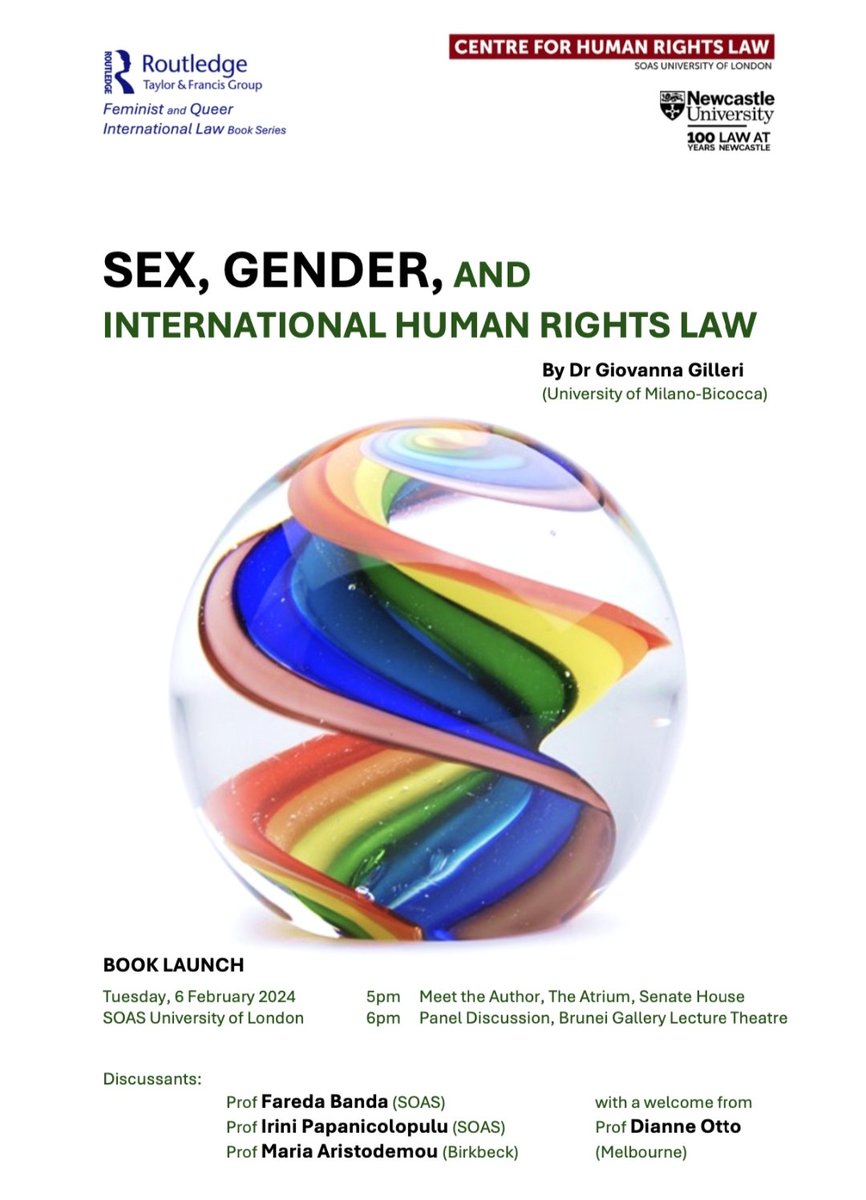 Happy and proud! Join us at @SOAS next Tuesday, 6 February for the launch of my book with a panel gathering (some of the most) brilliant scholars in critical, feminist and queer approaches to international law.